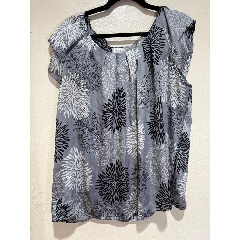 Dressbarn Womens 18/20 Gray Floral Burst Flutter Sleeve Scoop Neck‎ Blouse Top